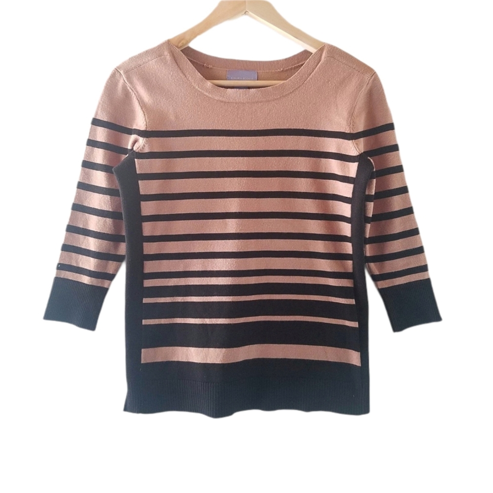 Laura Scott | 3/4 sleeve Striped Cardigan sweater Petite Medium